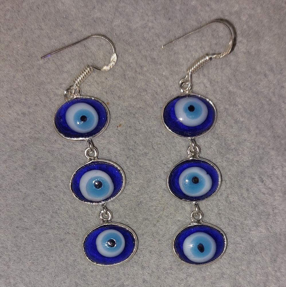 Blue Evil Eye Dangle Earrings